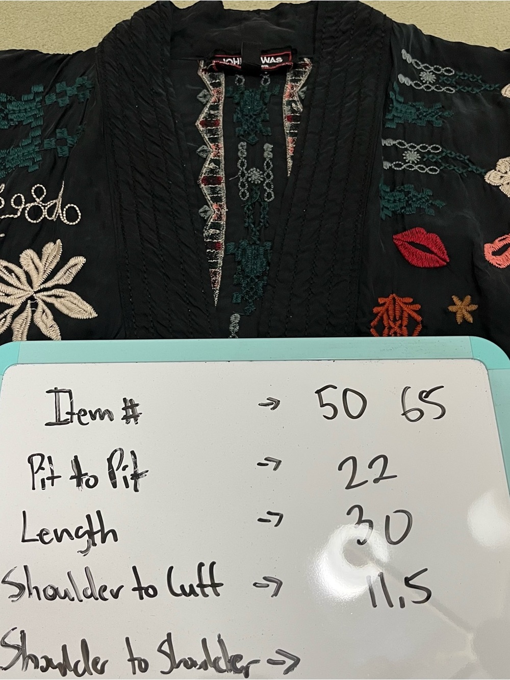 Johnny Was Size Small Zuzu Kimono Floral Bird Embroidered Black Open - Picture 6 of 6